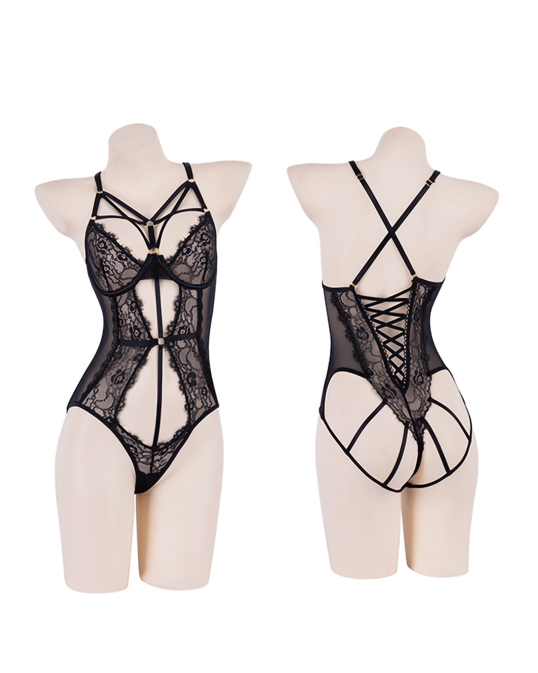 鏤空馬甲連體衣套裝（黑） - 情趣內衣 BestCouple HongKong