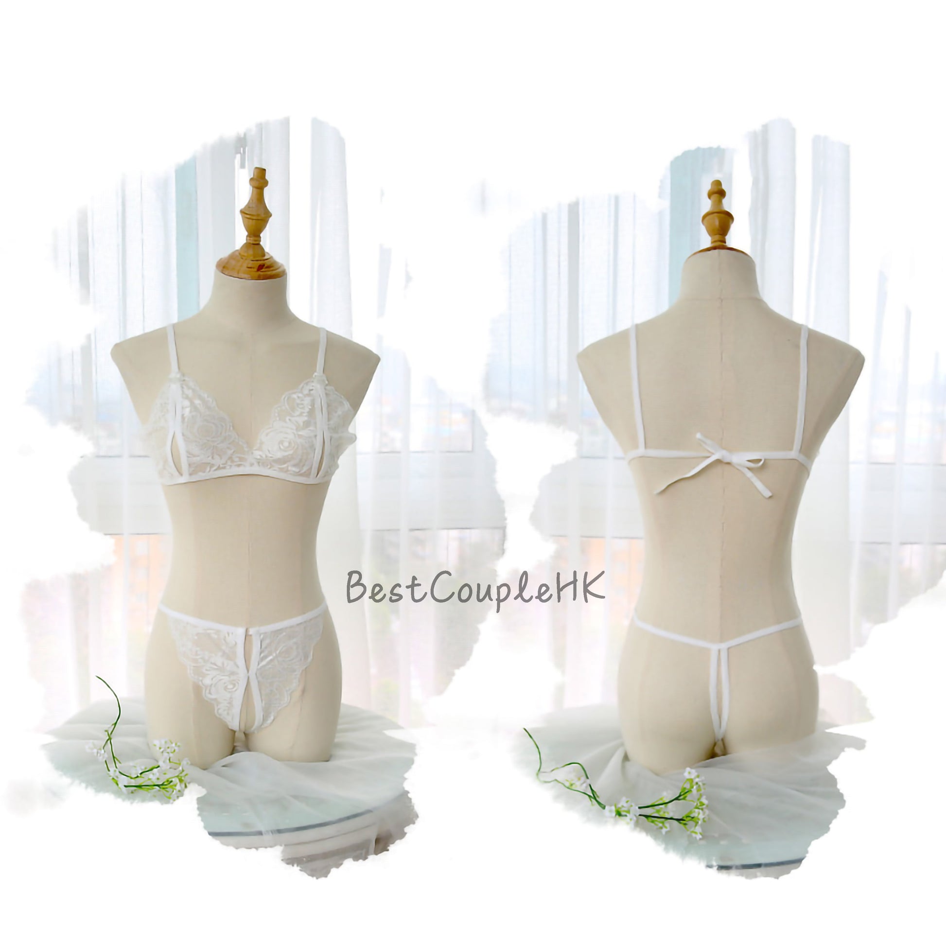 性感蕾絲三點式裝（白） - 情趣內衣 BestCouple HongKong