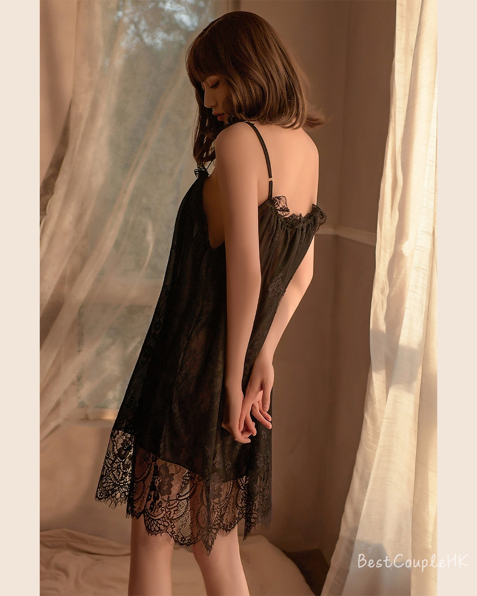 蕾絲吊帶連身睡裙 黑 - 情趣內衣 BestCouple HongKong