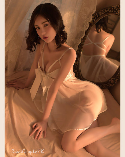 蝴蝶結吊帶裙 （白） - 情趣內衣 BestCouple HongKong